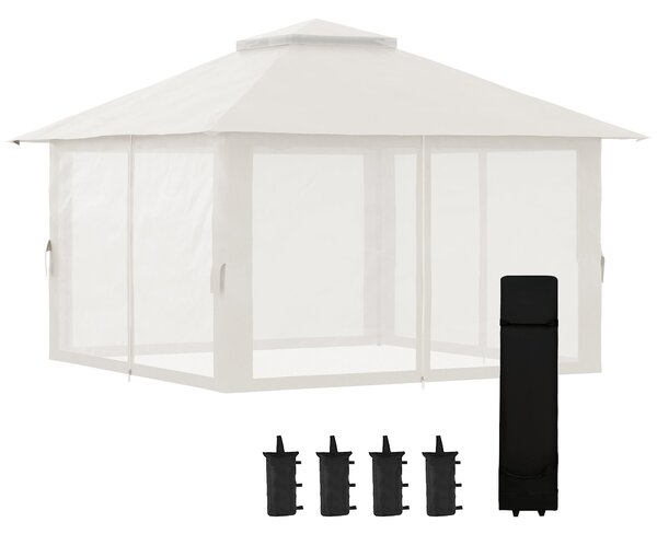 Pavilon Outsunny 4x4m Stabilní Zimní Pop-up Zahradní Altán s Dvojitou Stříškou, UV Ochrana 50+, Party Stan se 4 Bočními Stěnami a Pytli na Písek pro K