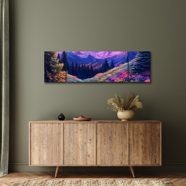 Obraz - Fialová krajina v úplňku (170x50 cm)