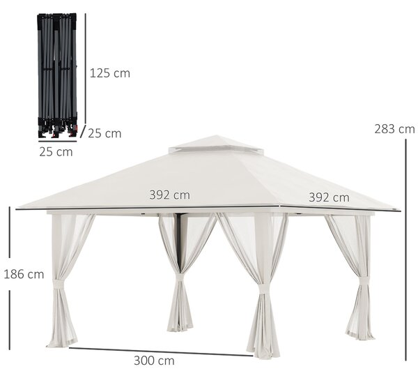 Pavilon Outsunny 4x4m Stabilní Zimní Pop-up Zahradní Altán s Dvojitou Stříškou, UV Ochrana 50+, Party Stan se 4 Bočními Stěnami a Pytli na Písek pro K