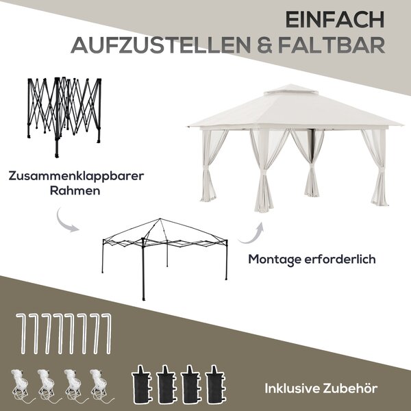 Pavilon Outsunny 4x4m Stabilní Zimní Pop-up Zahradní Altán s Dvojitou Stříškou, UV Ochrana 50+, Party Stan se 4 Bočními Stěnami a Pytli na Písek pro K