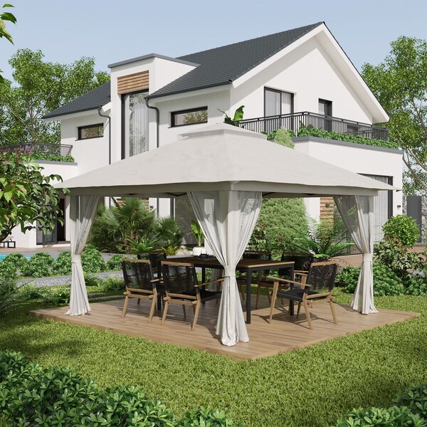 Pavilon Outsunny 4x4m Stabilní Zimní Pop-up Zahradní Altán s Dvojitou Stříškou, UV Ochrana 50+, Party Stan se 4 Bočními Stěnami a Pytli na Písek pro K