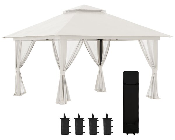 Pavilon Outsunny 4x4m Stabilní Zimní Pop-up Zahradní Altán s Dvojitou Stříškou, UV Ochrana 50+, Party Stan se 4 Bočními Stěnami a Pytli na Písek pro K