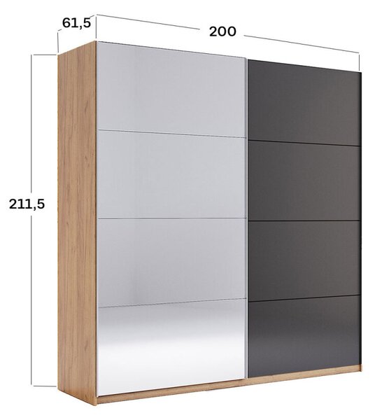 Skříň s posuvnými dveřmi 2,0x2,1m (Dveře Mat Láva/Zrcadlo), série N Luna