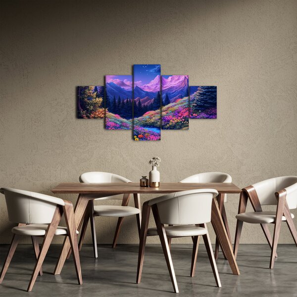 Obraz - Fialová krajina v úplňku (125x70 cm)