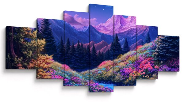 Obraz - Fialová krajina v úplňku (210x100 cm)