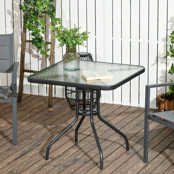 Outsunny Zahradní Stůl S Odnímatelným Kovovým Deskou 76x76 cm Voděodolný Čtvercový Stůl s Otvorem na Slunečník, Protiskluzový Stůl pro Dekoraci, Campi