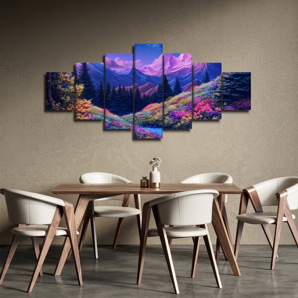 Obraz - Fialová krajina v úplňku (210x100 cm)