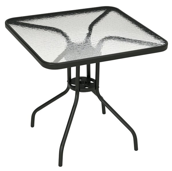 Outsunny Zahradní Stůl S Odnímatelným Kovovým Deskou 76x76 cm Voděodolný Čtvercový Stůl s Otvorem na Slunečník, Protiskluzový Stůl pro Dekoraci, Campi
