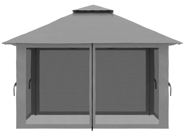 Outsunny Pavilon 4x4m Stabilní Zimní Pop-up Zahradní Pavilon s Dvoum Plochou Střechou, UV Ochrana 50+ Party Stan s 4 Bočními Zdmi a Pytli s Pískem pro