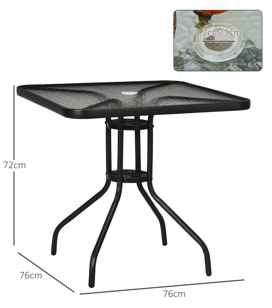 Outsunny Zahradní Stůl S Odnímatelným Kovovým Deskou 76x76 cm Voděodolný Čtvercový Stůl s Otvorem na Slunečník, Protiskluzový Stůl pro Dekoraci, Campi