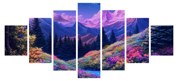 Obraz - Fialová krajina v úplňku (210x100 cm)