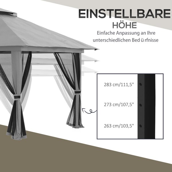 Outsunny Pavilon 4x4m Stabilní Zimní Pop-up Zahradní Pavilon s Dvoum Plochou Střechou, UV Ochrana 50+ Party Stan s 4 Bočními Zdmi a Pytli s Pískem pro