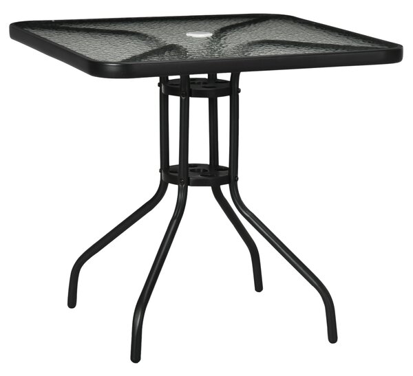Outsunny Zahradní Stůl S Odnímatelným Kovovým Deskou 76x76 cm Voděodolný Čtvercový Stůl s Otvorem na Slunečník, Protiskluzový Stůl pro Dekoraci, Campi