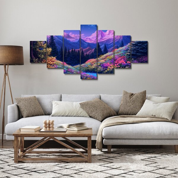 Obraz - Fialová krajina v úplňku (210x100 cm)