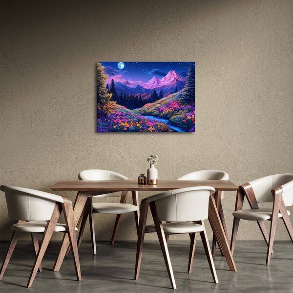 Obraz - Fialová krajina v úplňku (70x50 cm)