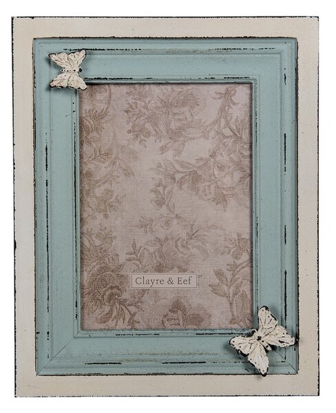 Krémovo-tyrkysový fotorámeček s motýlem – 13x18 cm