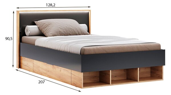 Postel Junior 1,2x2,0 s šuplíky Lava / dub kraft Luna