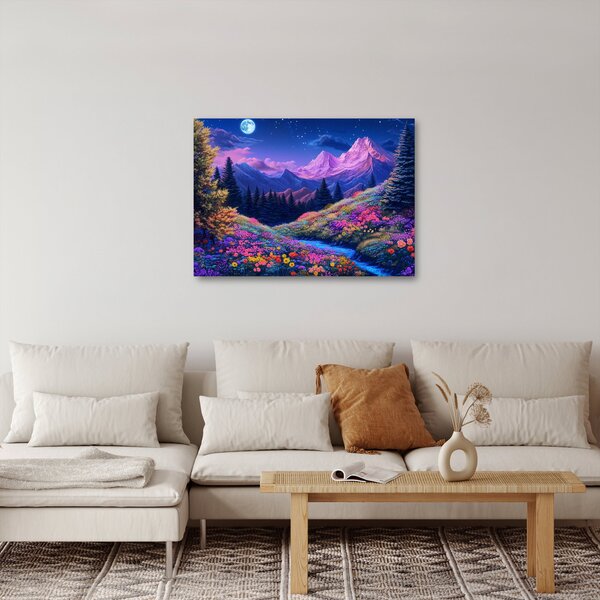 Obraz - Fialová krajina v úplňku (70x50 cm)