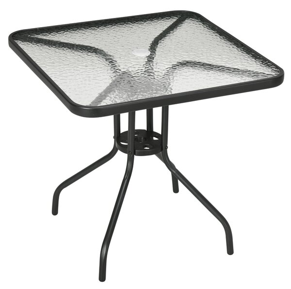 Outsunny Zahradní Stůl S Odnímatelným Kovovým Deskou 76x76 cm Voděodolný Čtvercový Stůl s Otvorem na Slunečník, Protiskluzový Stůl pro Dekoraci, Campi
