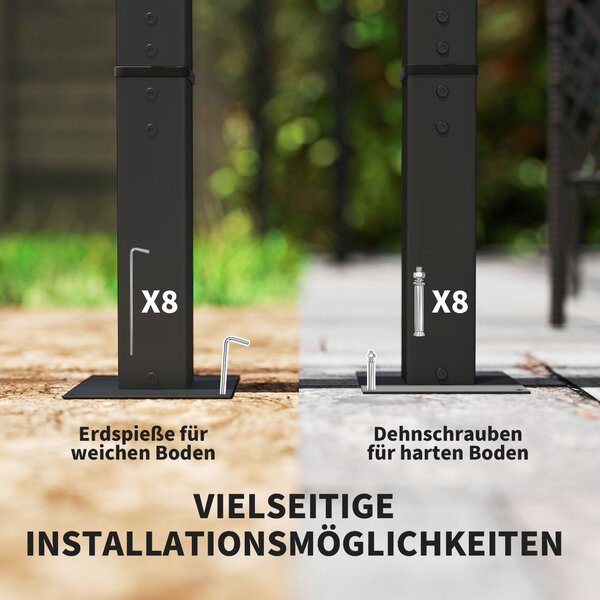 Outsunny Pergola 3x3m Zahradní Pavilon Terasový Kryt z Kovového Materiálu, Zahradní Pergola s Nastavitelnou Sluneční Clonou, UV Ochrana 30+ Samostatný