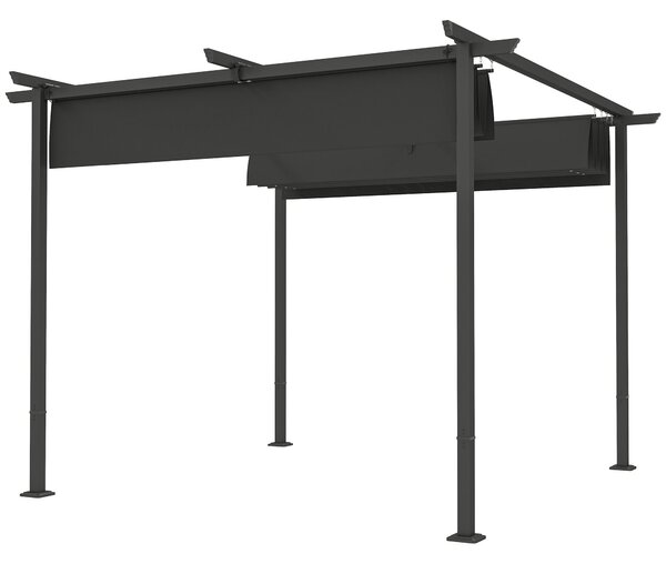Outsunny Pergola 3x3m Zahradní Pavilon Terasový Kryt z Kovového Materiálu, Zahradní Pergola s Nastavitelnou Sluneční Clonou, UV Ochrana 30+ Samostatný
