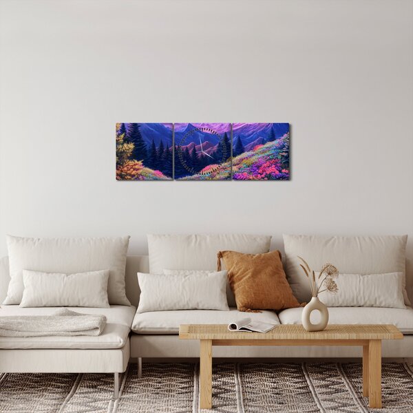 Obraz - Fialová krajina v úplňku (s hodinami) (90x30 cm)