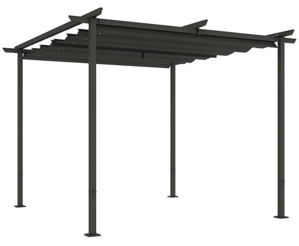 Outsunny Pergola 3x3m Zahradní Pavilon Terasový Kryt z Kovového Materiálu, Zahradní Pergola s Nastavitelnou Sluneční Clonou, UV Ochrana 30+ Samostatný