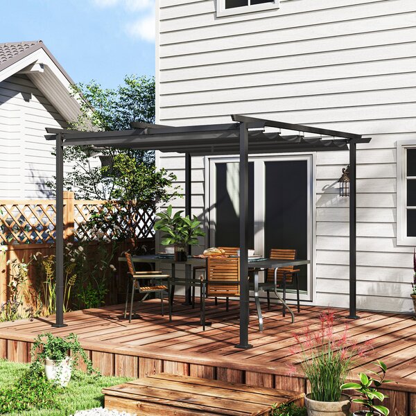 Outsunny Pergola 3x3m Zahradní Pavilon Terasový Kryt z Kovového Materiálu, Zahradní Pergola s Nastavitelnou Sluneční Clonou, UV Ochrana 30+ Samostatný