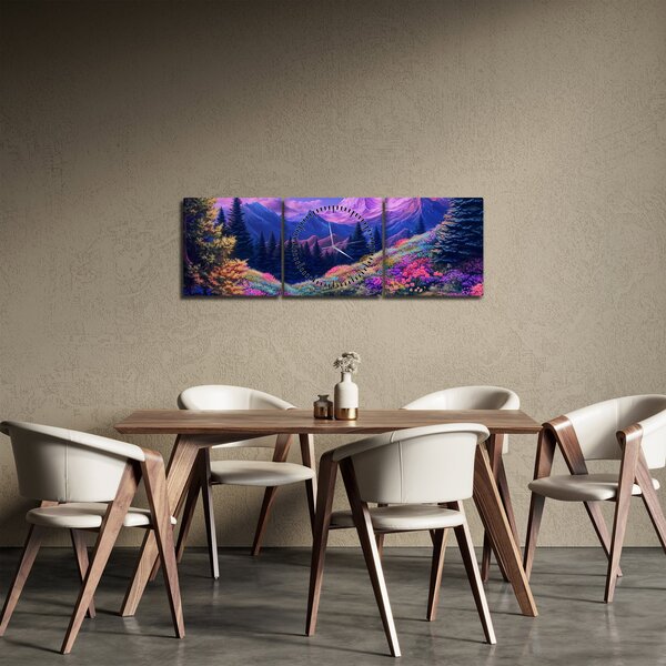 Obraz - Fialová krajina v úplňku (s hodinami) (90x30 cm)