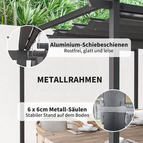 Outsunny Pergola 3x3m Zahradní Pavilon Terasový Kryt z Kovového Materiálu, Zahradní Pergola s Nastavitelnou Sluneční Clonou, UV Ochrana 30+ Samostatný