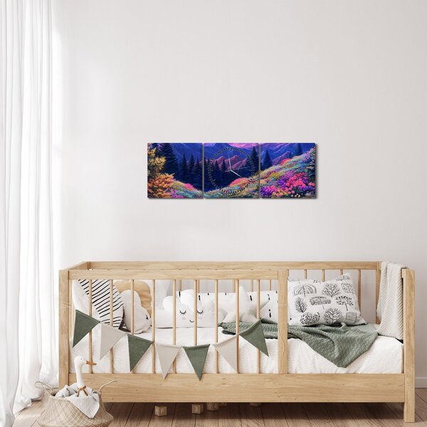 Obraz - Fialová krajina v úplňku (s hodinami) (90x30 cm)