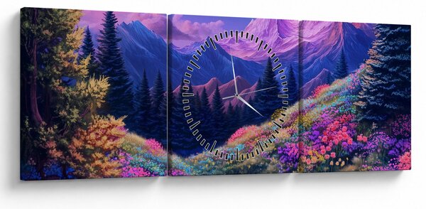 Obraz - Fialová krajina v úplňku (s hodinami) (90x30 cm)