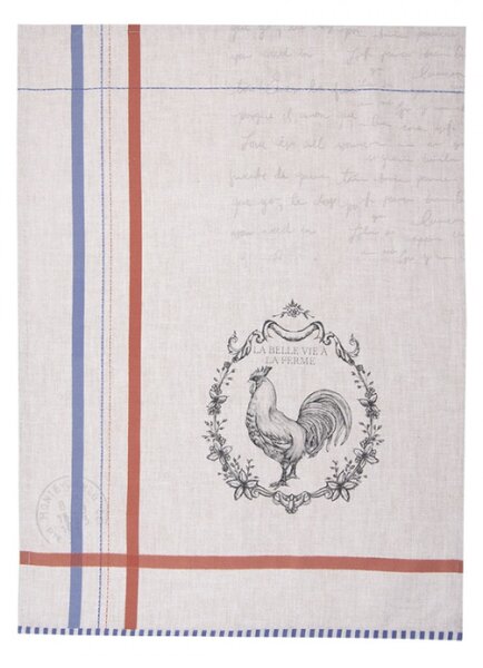 Béžová bavlněná utěrka s kohoutem Devine French Roster I – 50x70 cm