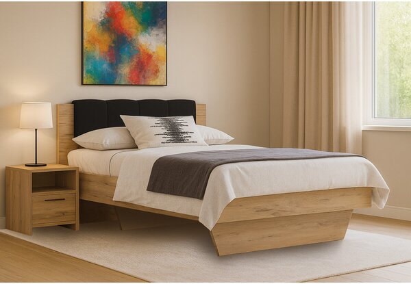 Postel 140x200, čalouněné čelo (bez rámu) Lava / dub kraft Luna