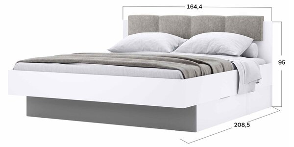 Postel 1.6x2.0 Měkké čelo s šuplíky bez rámu Super Mat Bílá Barton