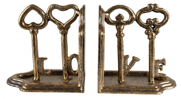 Set 2ks zlatá antik zarážka na knihy klíče Love – 23x8x13 cm