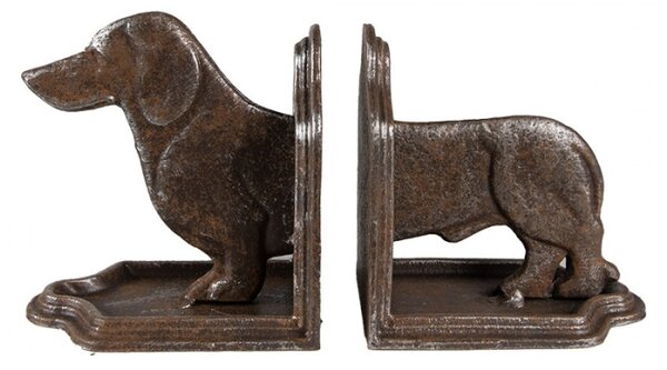 2ks hnědá litinová zarážka na knihy ve tvaru jezevčík – 23x8x13 cm