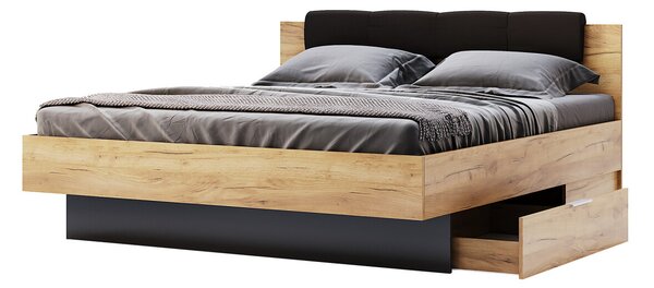 Sada Postel 180x200, měkké čelo, s nočními stolky (bez rámu) Lava / dub kraft Luna