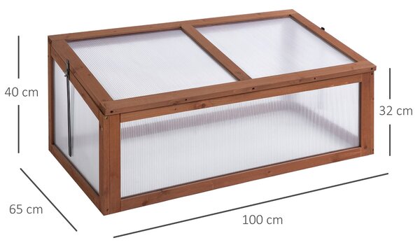 Outsunny Studený Rám Dřevěný, Mini Skleník 100 x 65 x 40 cm, Skleník s Krytem, UV Ochrana, Světlo-Prodyšný Studený Rám, Zimní Zahradní Zdvihnutý Záhon