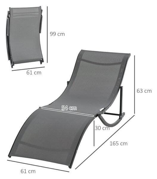 Outsunny 2dílná sada slunečních lehátek, zahradní lehátka, ergonomické hliníkové lehátko z textilénu, tmavě šedé 165 x 61 x 63 cm | Aosom