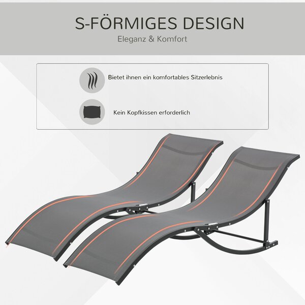 Outsunny 2dílná sada slunečních lehátek, zahradní lehátka, ergonomické hliníkové lehátko z textilénu, tmavě šedé 165 x 61 x 63 cm | Aosom