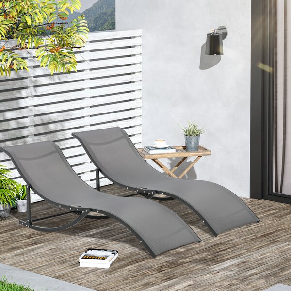 Outsunny 2dílná sada slunečních lehátek, zahradní lehátka, ergonomické hliníkové lehátko z textilénu, tmavě šedé 165 x 61 x 63 cm | Aosom