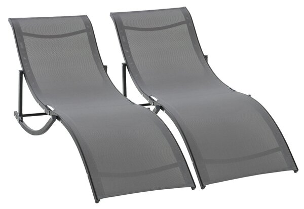 Outsunny 2dílná sada slunečních lehátek, zahradní lehátka, ergonomické hliníkové lehátko z textilénu, tmavě šedé 165 x 61 x 63 cm | Aosom