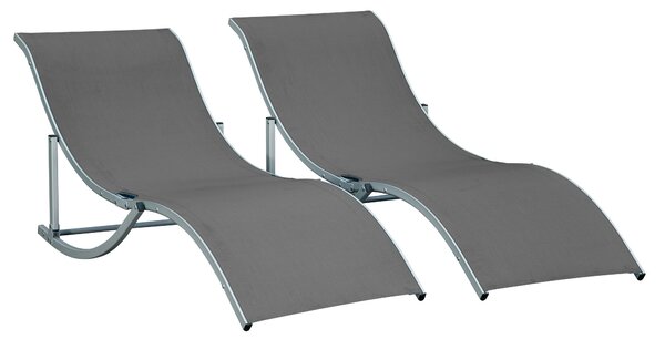 Outsunny 2dílná sada slunečních lehátek, zahradní lehátka, ergonomické hliníkové lehátko z textilénu, tmavě šedé 165 x 61 x 63 cm | Aosom