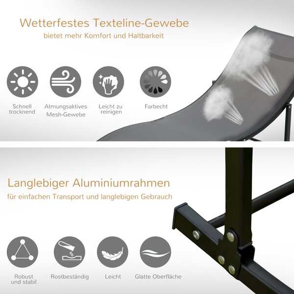 Outsunny 2dílná sada slunečních lehátek, zahradní lehátka, ergonomické hliníkové lehátko z textilénu, tmavě šedé 165 x 61 x 63 cm | Aosom