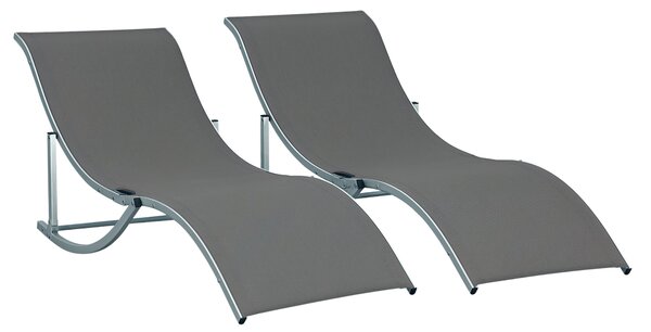 Outsunny 2dílná sada slunečních lehátek, zahradní lehátka, ergonomické hliníkové lehátko z textilénu, tmavě šedé 165 x 61 x 63 cm | Aosom