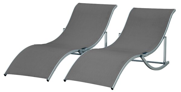 Outsunny 2dílná sada slunečních lehátek, zahradní lehátka, ergonomické hliníkové lehátko z textilénu, tmavě šedé 165 x 61 x 63 cm | Aosom