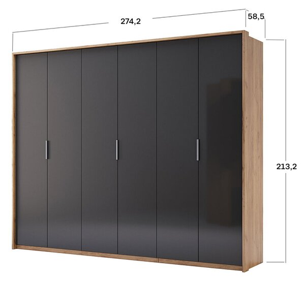 Skříň 6D bez zrcadel, série N Lava / dub kraft Luna