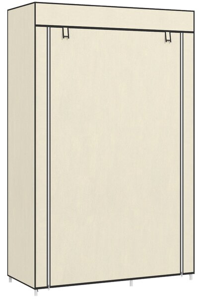 HOMCOM Tkaninová skříň s 6 policemi, věšákem na oblečení a sklopným zipovým kabinetem pro šatnu nebo ložnici, 103 x 43 x 162,5 cm, krémová | Aosom
