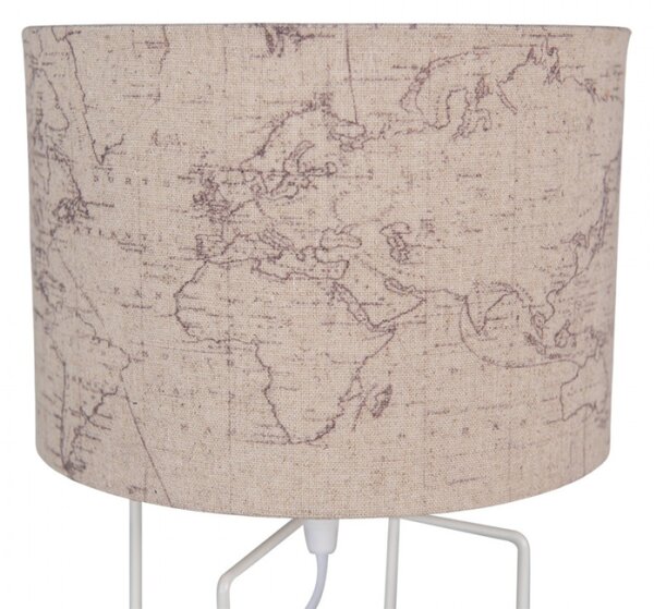 Bílá stolní lampa s béžovým stínidlem a mapou – 22x34 cm
